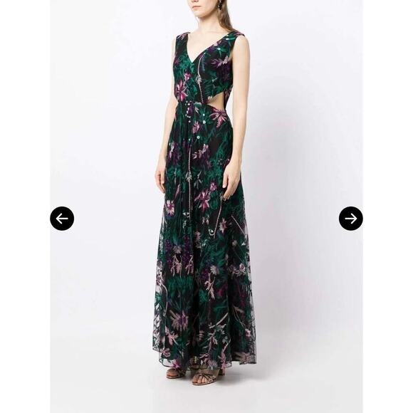 NWT Marchesa Notte Cut-Out Floral Embroidery Gown 16 Black Formal Dress Nylon - Picture 3 of 12